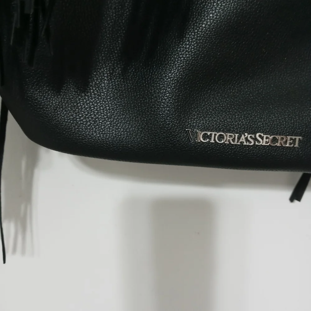Victoria Secret black Drawstring Backpack With Fringe down both sides - Picture 3 of 13